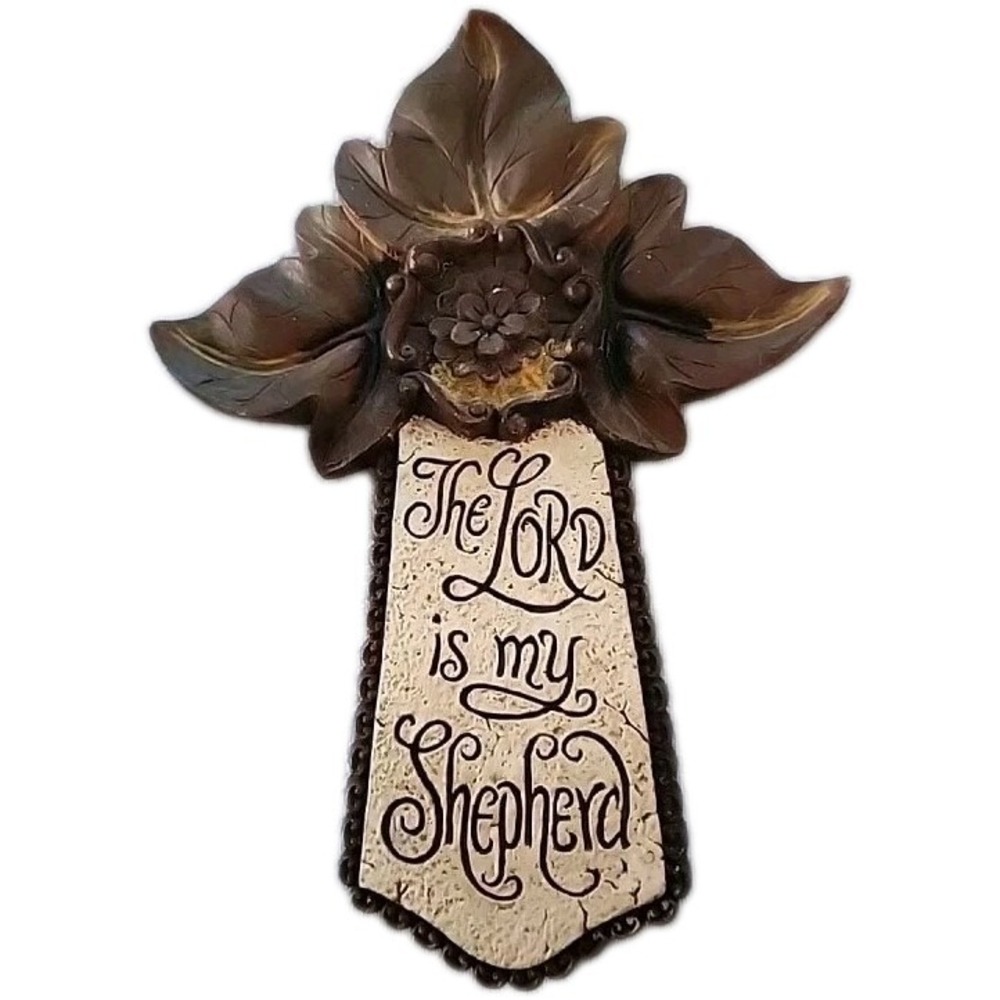 The Lord is My Shepherd Wall Cross Decorative Leaf Floral Religious Home Decor